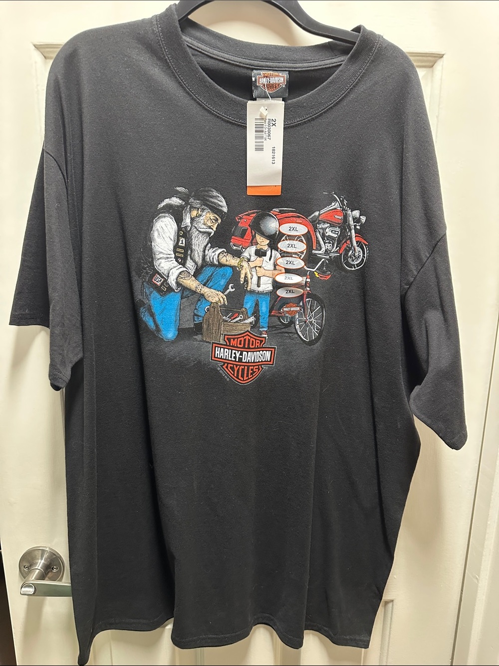 Harley-Davidson Black Tee with Red & Blue Motorcycle Graphic